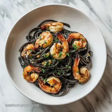 Squid Ink Pasta with Shrimp and Garlic Butter in 30 Minutes Recipe Card