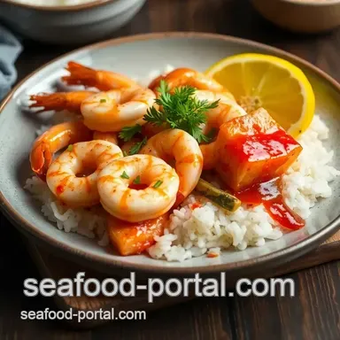 Spicy Stir-Fried Prawns & Salmon with Sriracha presentation