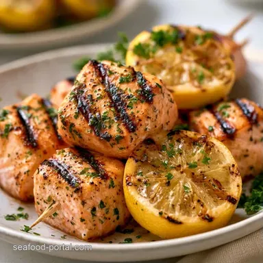Summer Grilled Salmon Skewers with Lemon Recipe Card