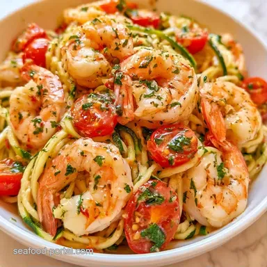 Tomato Shrimp Zucchini Noodles for 4 Recipe Card