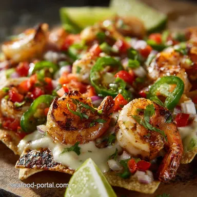 Zesty Lime Shrimp Nachos with Silky Homemade Queso Recipe Card