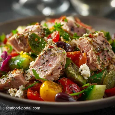 Mediterranean Tuna Salad: Healthy, No-Mayo Recipe for Lunch Recipe Card