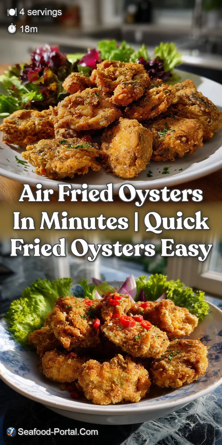 Close-up of perfectly cooked oysters, revealing a tender interior and a beautifully browned, ultra-crisp exterior, ready t...