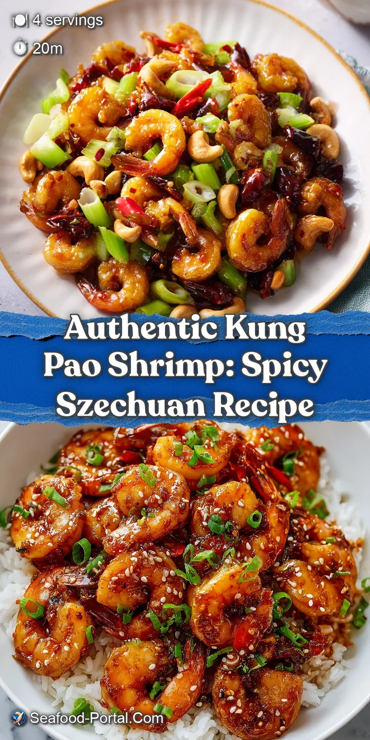 Close-up of Kung Pao Shrimp showing glistening, succulent shrimp coated in a savory sauce with crunchy peanuts and chiles.