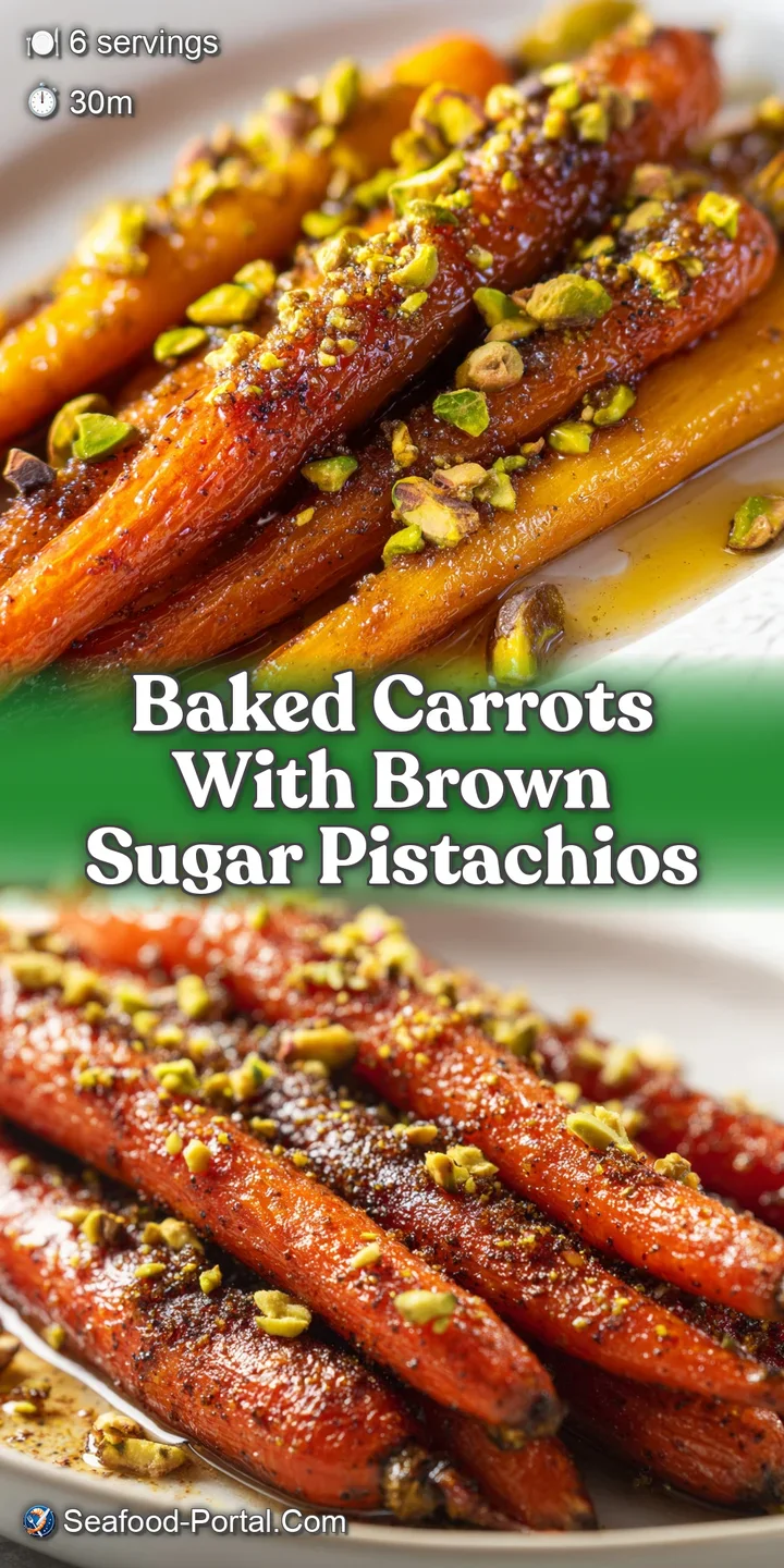 Close-up reveals perfectly roasted carrots with crisp edges and a sticky-sweet coating studded with crunchy, caramelized p...