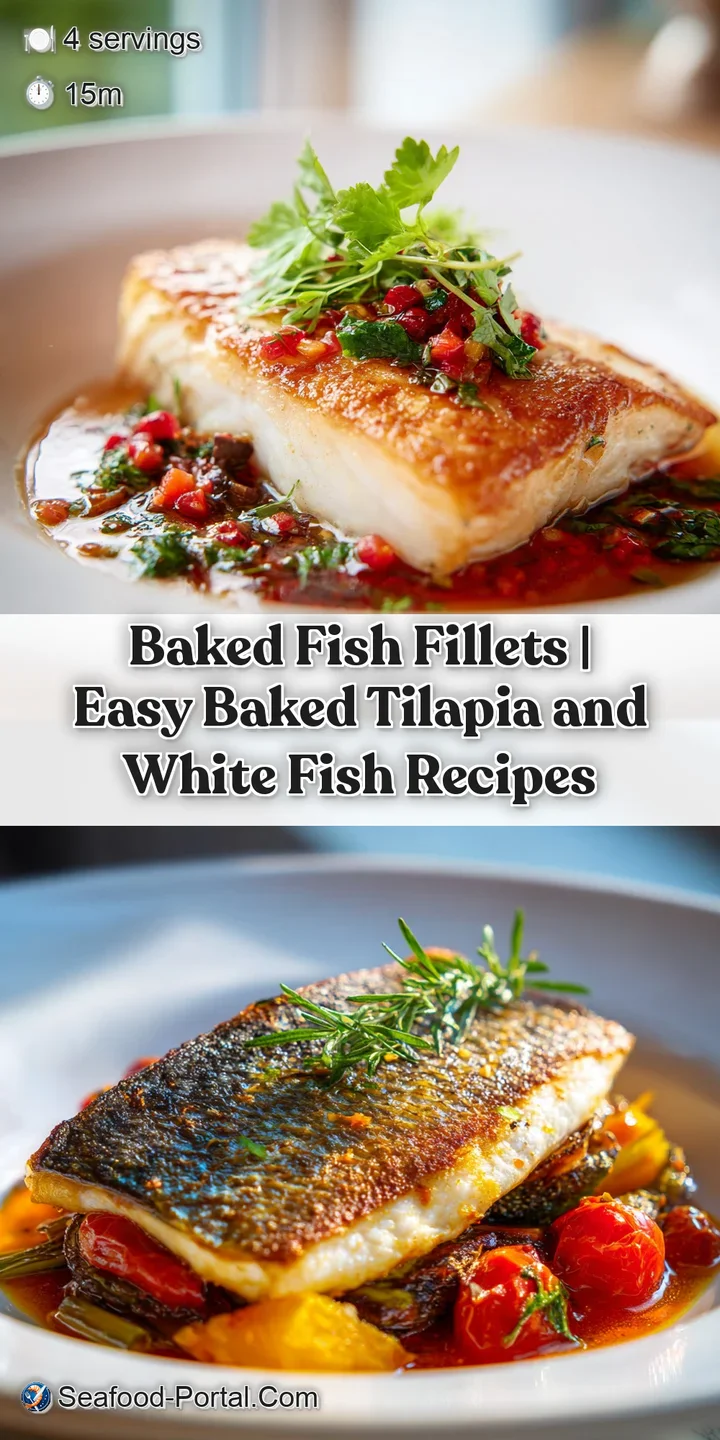 Close-up of a tender, flaky baked fish fillet with slightly crispy edges, drizzled with a rich lemon-butter sauce.