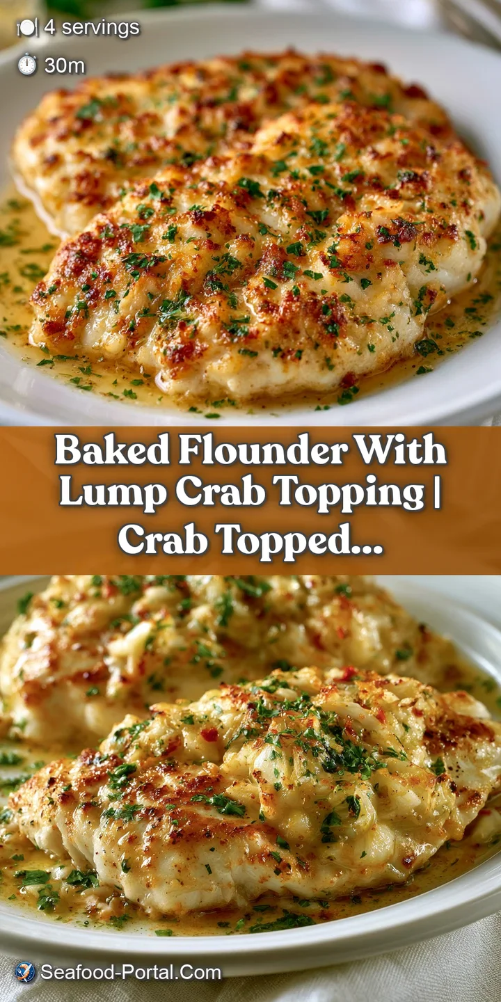 Macro shot of buttery, toasted crab stuffing on a tender white fish fillet with a sprinkle of fresh green herbs.