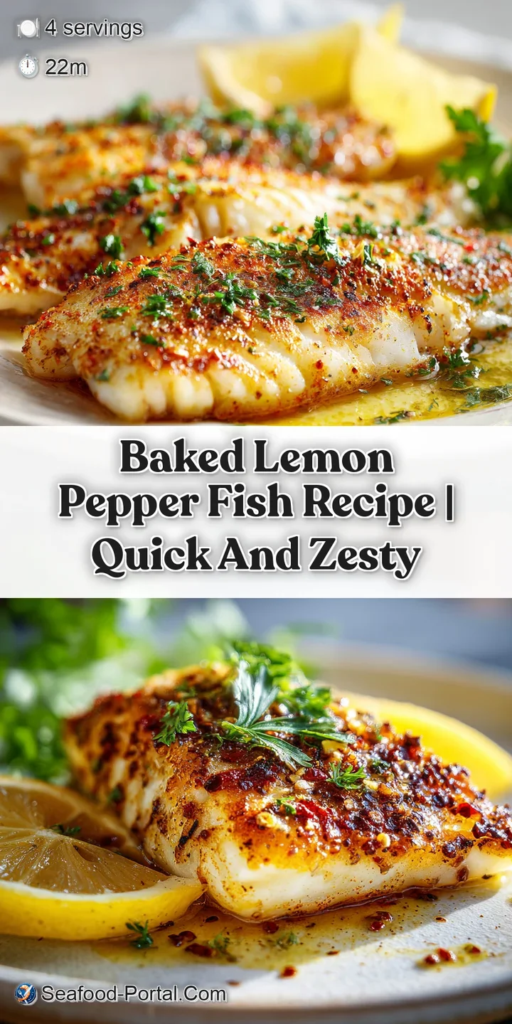 Close-up of tender, moist fish with cracked pepper and herbs. Baked lemon brightens the surface of the flaky fillet.