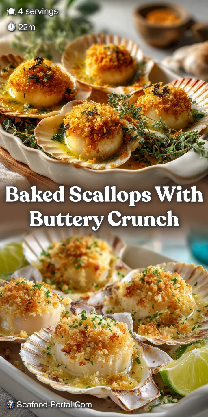 Close-up of a succulent scallop, browned and bubbly with a rich, buttery crust; texture emphasizes the crispy and tender c...