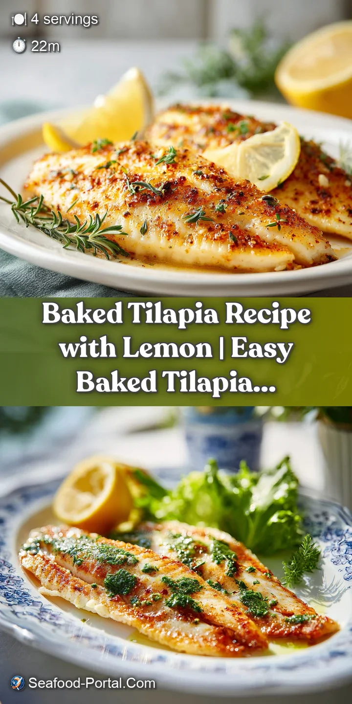 Close-up of tender, white baked tilapia with charred lemon slices and fresh parsley.