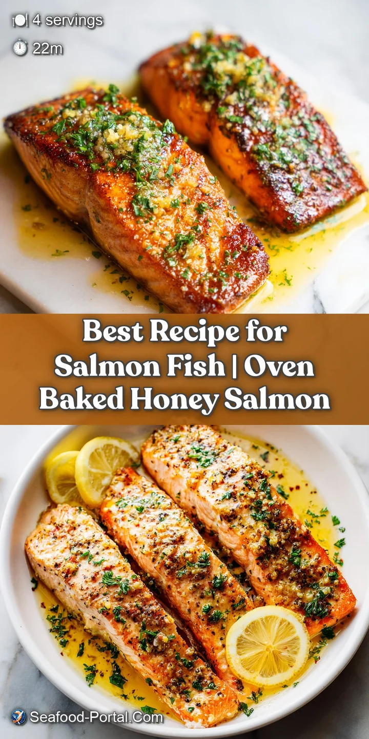 Juicy salmon portion with a rich, glossy honey-garlic sauce, glistening under warm light.