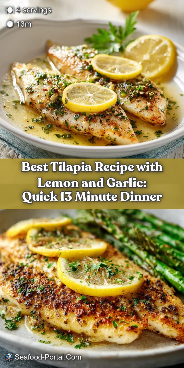 Close-up of juicy, tender tilapia, infused with garlic and lemon. The fish is moist and flakes at the touch of a fork.