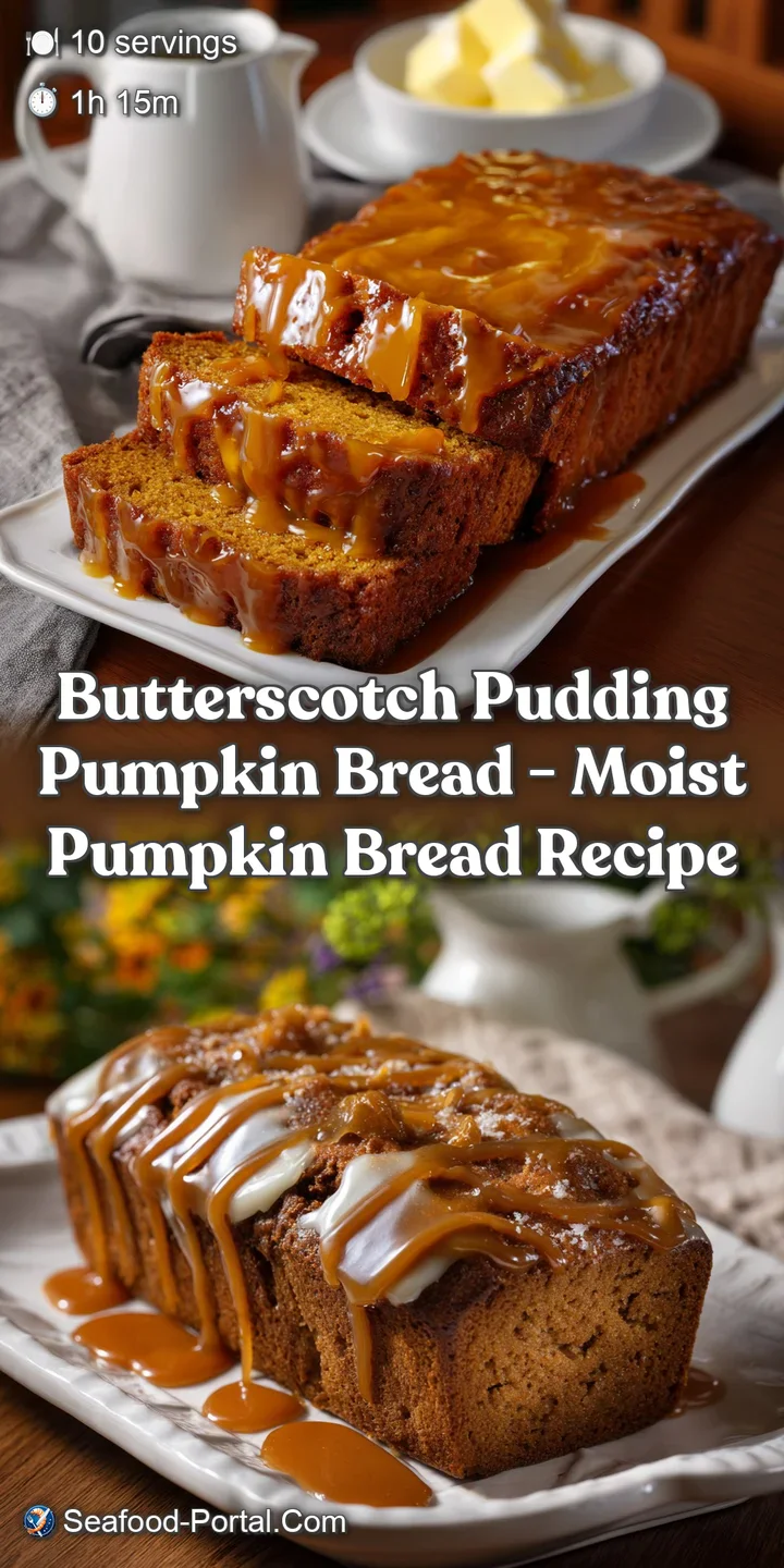 Warm, spiced pumpkin bread with a swirl of butterscotch, glistening with moisture, inviting textures, and a cozy autumn feel.