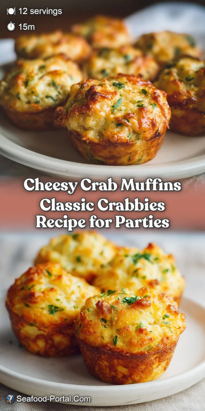 Close-up of a warm crab muffin, revealing chunks of crab and melted cheese. A golden-brown delight with savory aroma.