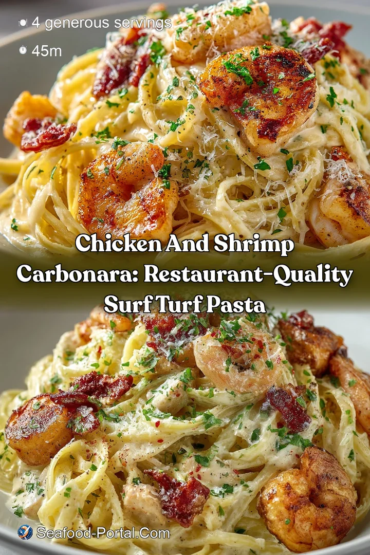 Chicken and Shrimp Carbonara: Restaurant-Quality Surf Turf Pasta