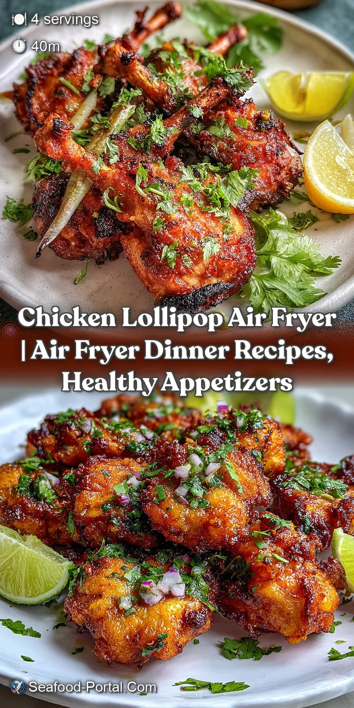 Close-up of a shiny, deep-red chicken lollipop, the crispy texture catching the light, promising a burst of flavor with ev...