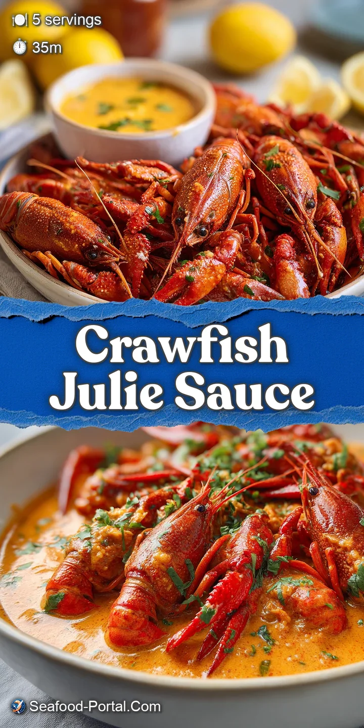 Close-up: glistening crawfish tails nestled in a rich, creamy orange sauce, speckled with fresh green herbs; appetizing an...