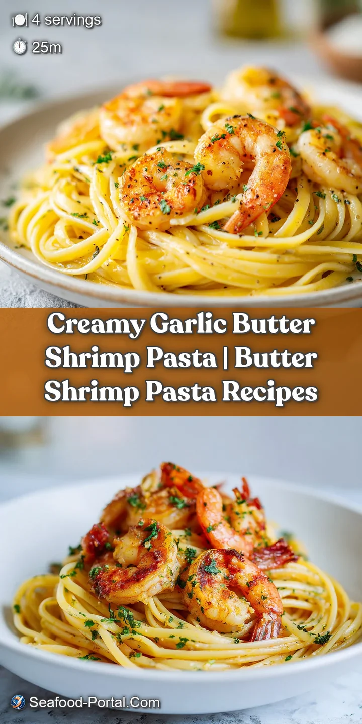 Close-up of succulent pink shrimp coated in a glossy lemon-butter sauce with flecks of garlic and fresh parsley.