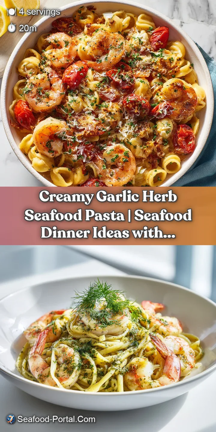 Close-up of succulent shrimp and scallops, seared to perfection, swimming in a rich, fragrant garlic-herb infused broth.