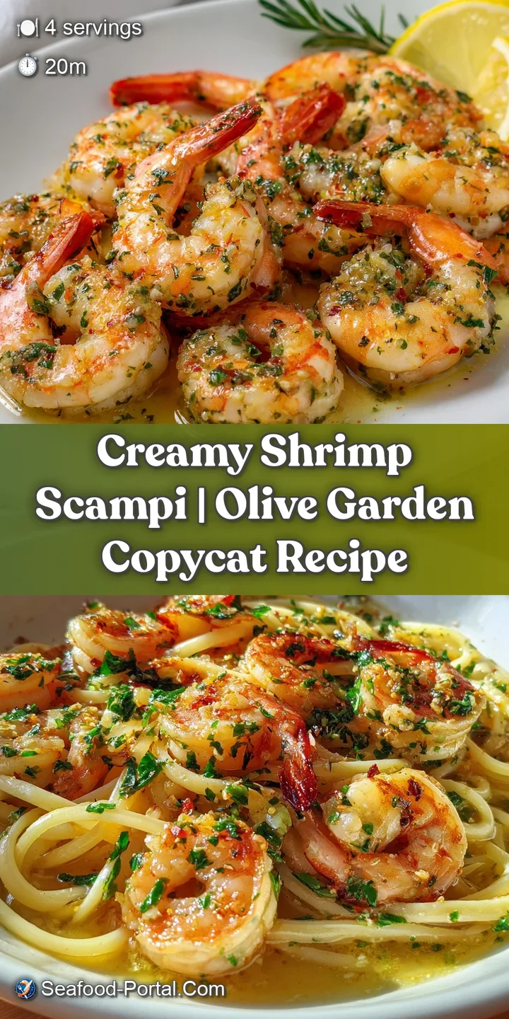 Close-up of shrimp scampi: plump shrimp, glistening pasta, and a rich, creamy sauce. Hints of garlic and herbs visible.