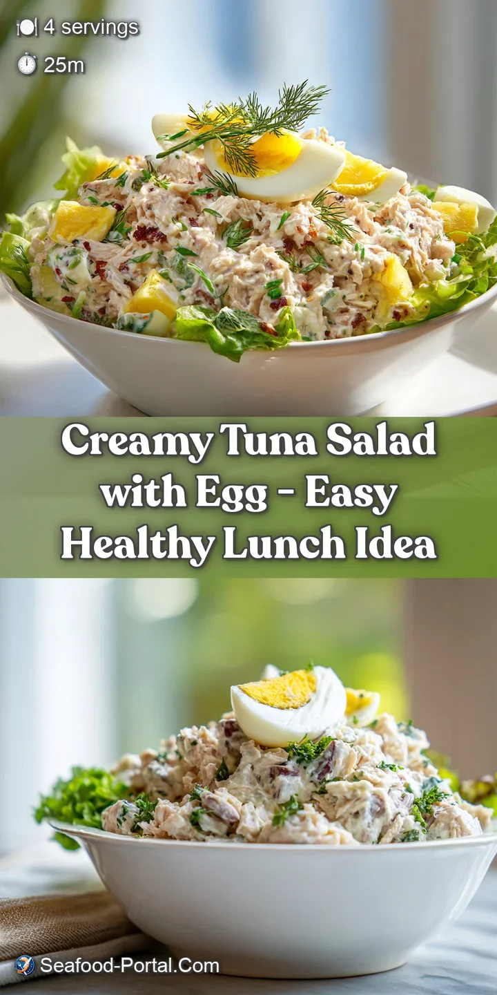 Close-up of creamy tuna salad with flecks of hard-boiled egg and a glistening sheen of dressing.