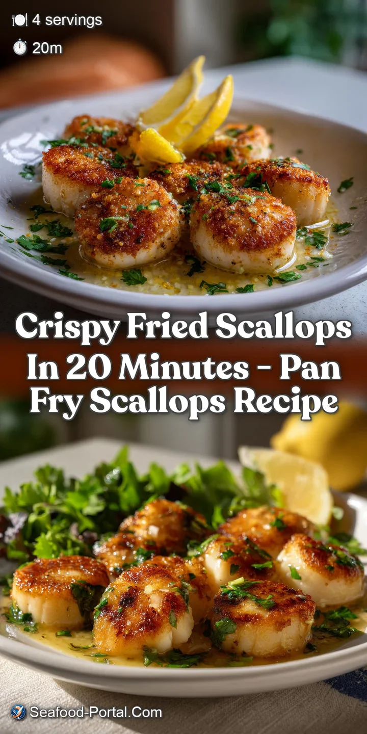 Close-up of crispy, glistening scallops with a delightful golden hue. The delicate textures and inviting warmth create mou...