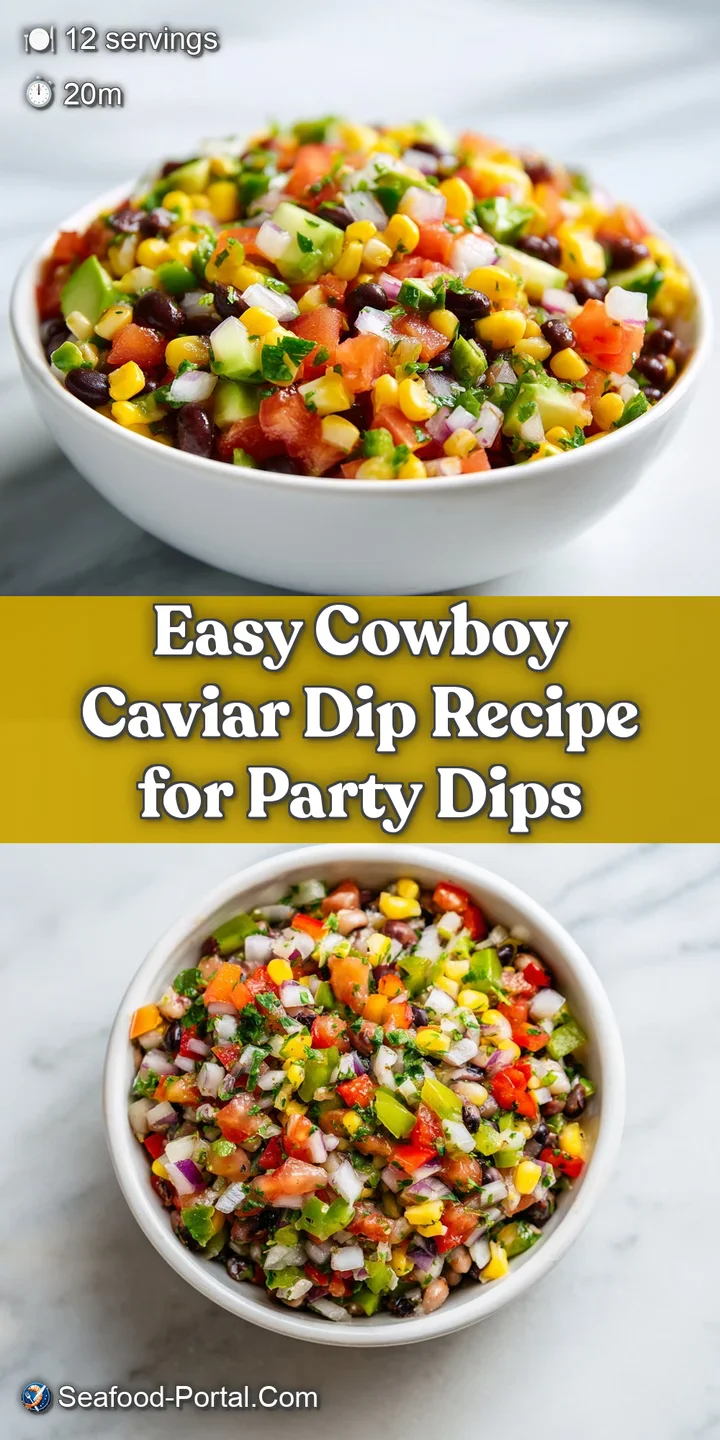 Close-up of Cowboy Caviar dip showcasing diced red onion, jalape&ntilde;o, & bell pepper. A tantalizing mix of textures & colors.