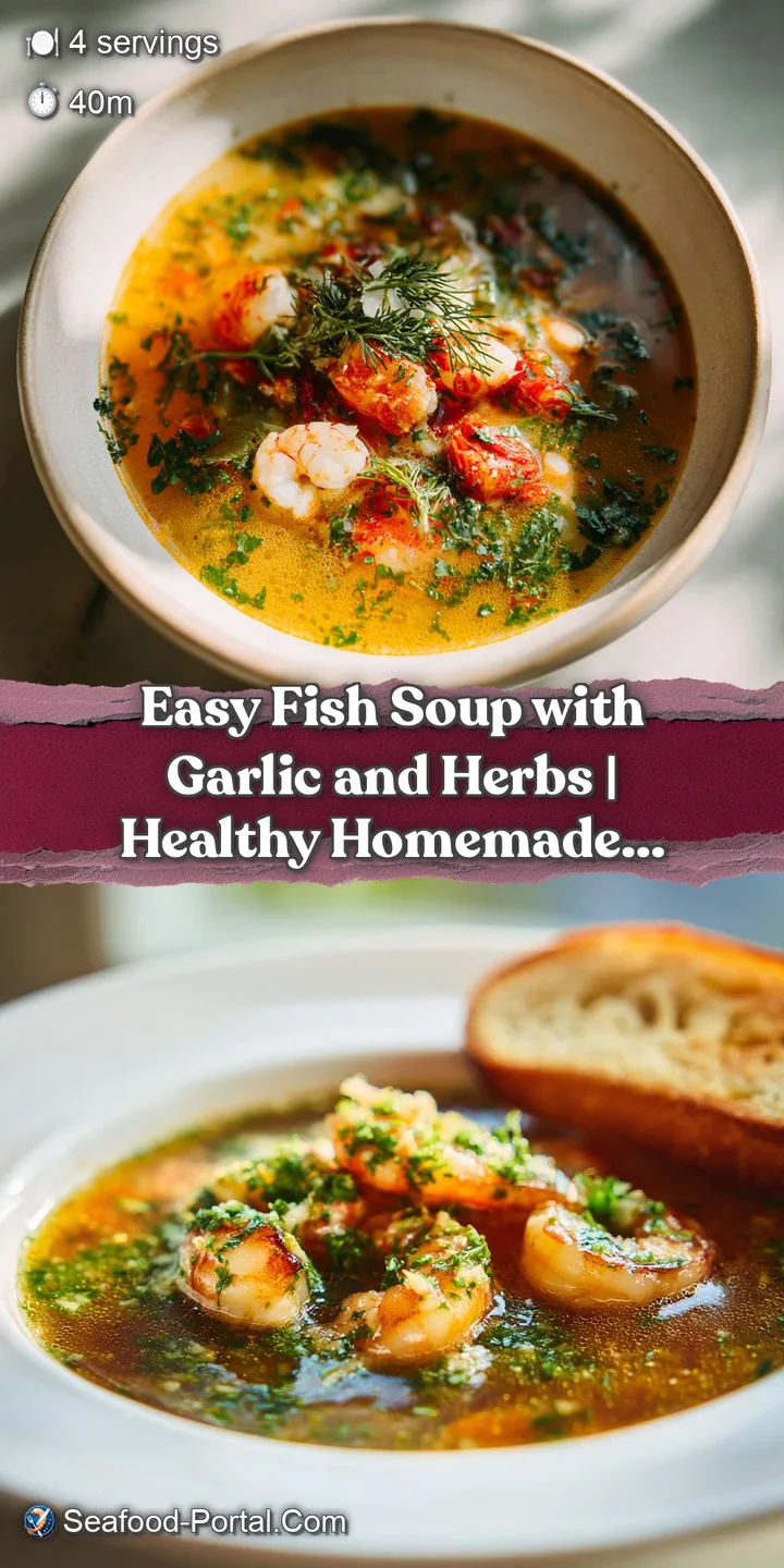 Close-up of creamy, steaming fish soup with visible herbs and tender fish pieces. Aromatic and inviting, ready to eat.