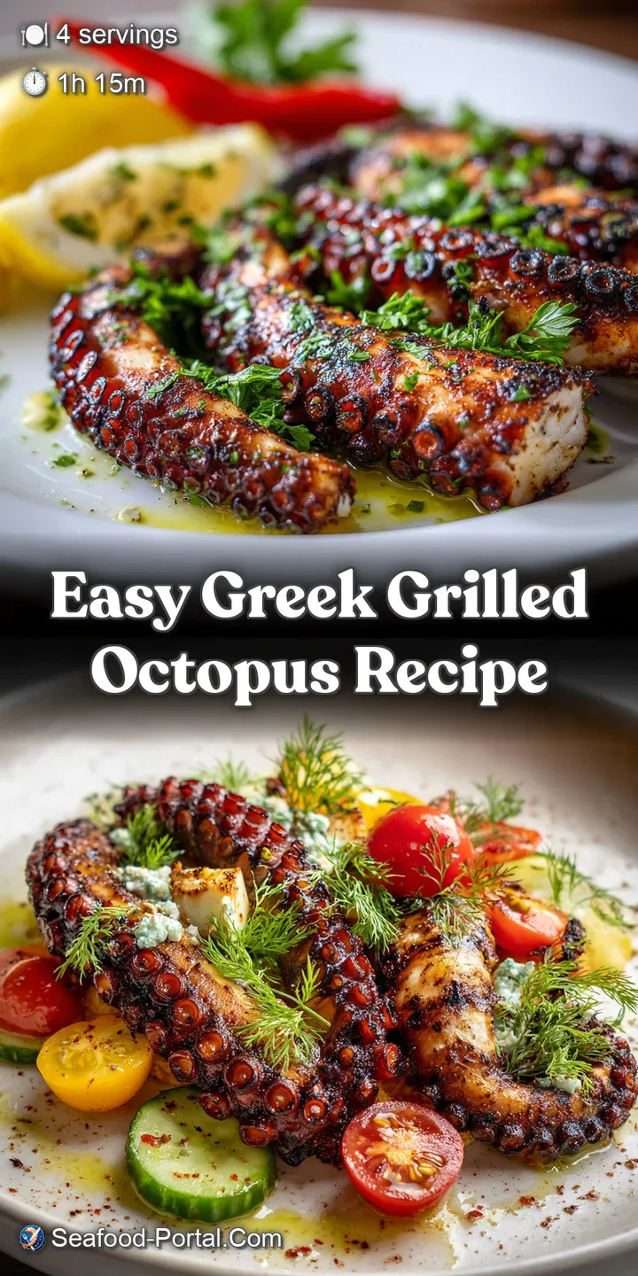 Close-up reveals the smoky char and glistening texture of grilled octopus, beckoning with Mediterranean flavors and inviti...