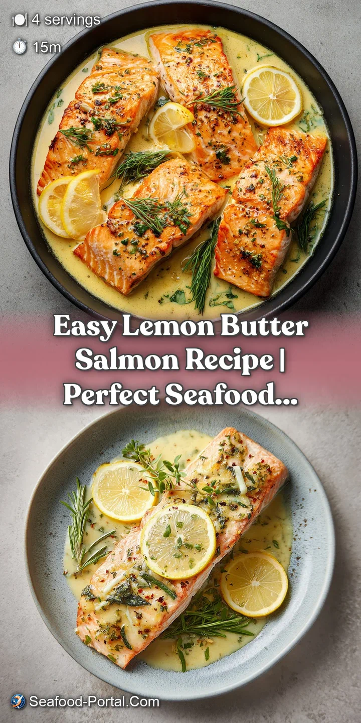 Close-up reveals the moist, tender texture of lemon butter salmon, flecked with herbs, next to crispy roasted potatoes.