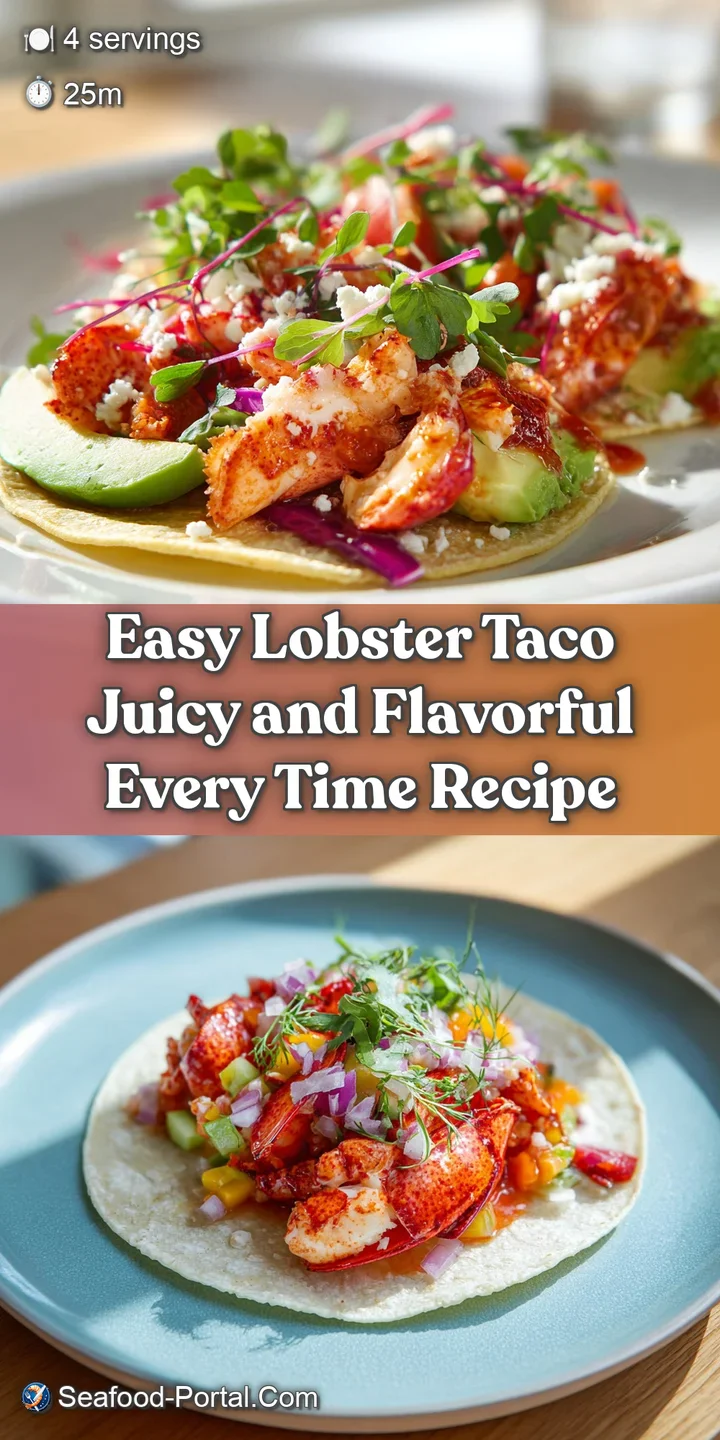 Close-up of a juicy lobster taco. Flaky, tender lobster, bright veggies, and creamy sauce bursting from a warm, charred to...