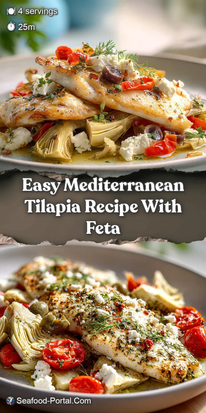 Close-up of moist, tender tilapia with slightly crisp edges. Colorful vegetables glisten with olive oil, hinting at fresh,...