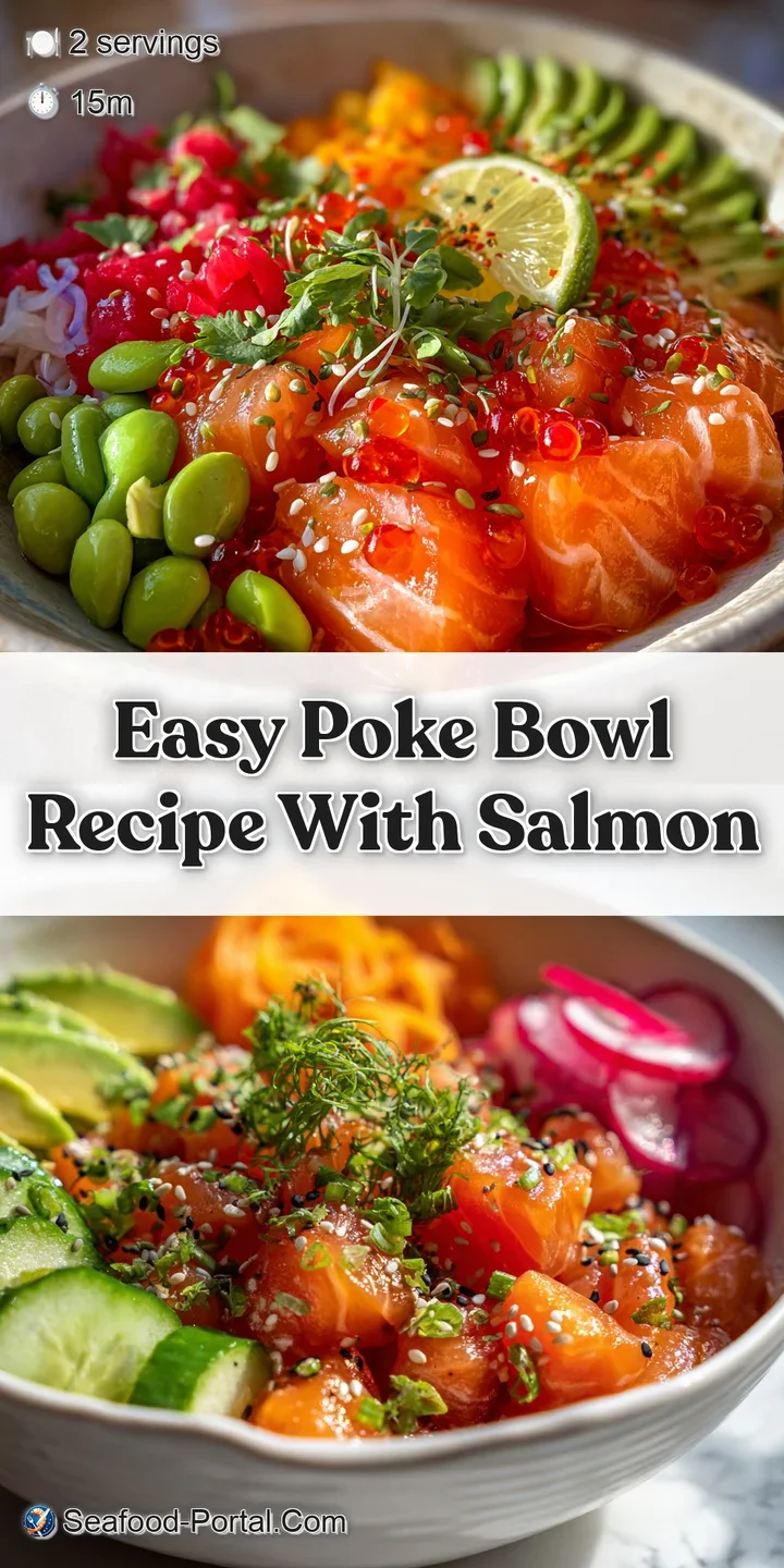 Close-up of a salmon poke bowl. See the rich color, fresh herbs, and inviting mix of salmon, rice, and vibrant toppings.