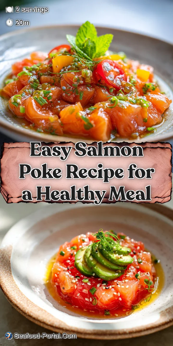 Close-up reveals the glistening surface of cubed salmon and the vibrant colors of fresh seaweed in a tempting poke bowl.