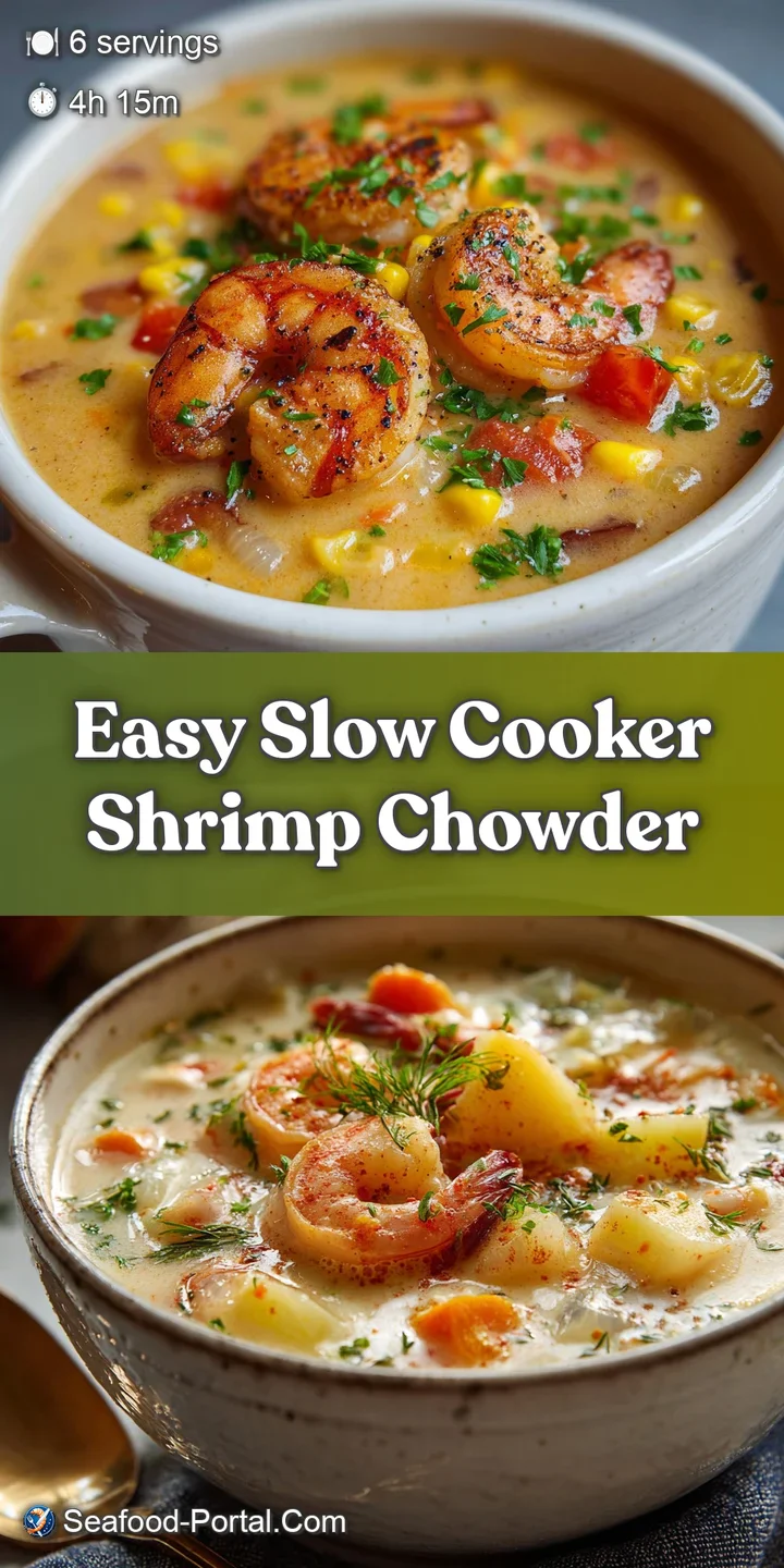 Close-up of luscious shrimp chowder, highlighting the plump shrimp, soft potato chunks, and creamy broth with hints of herbs.