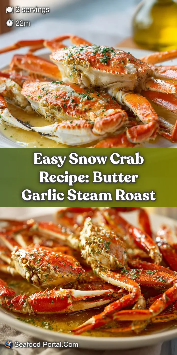 Close-up of roasted snow crab, its shell a deep red with specks of herbs, promising a tender, succulent bite; steam rising...