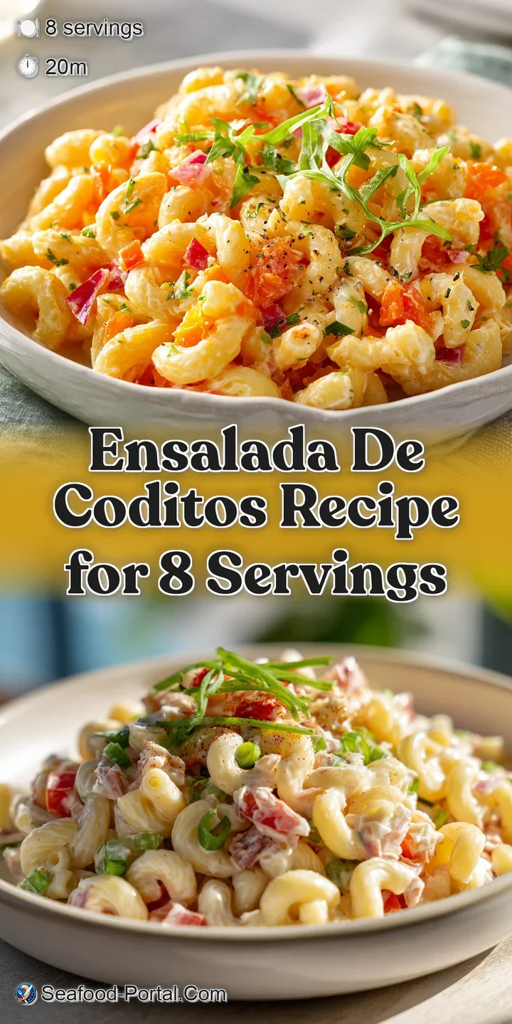 Close-up of elbow macaroni salad, highlighting the creamy texture, diced ham, and flecks of fresh herbs. A comforting dish.