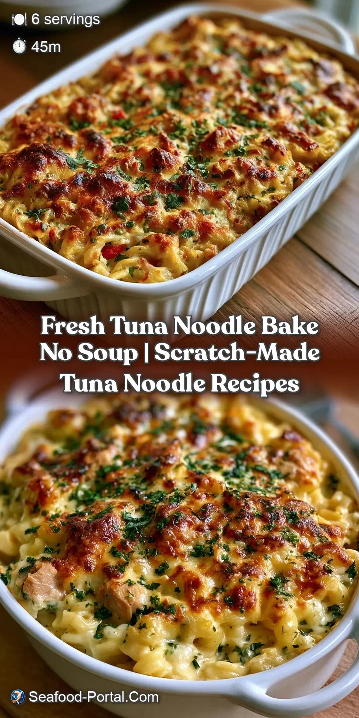 Close-up of creamy noodles and flaky tuna under a layer of stretchy, melted cheese with a golden-brown crust.