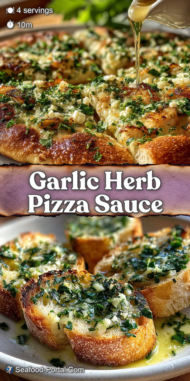 Creamy, pale yellow garlic butter sauce with flecks of vibrant green herbs, capturing its rich texture and fresh, aromatic...
