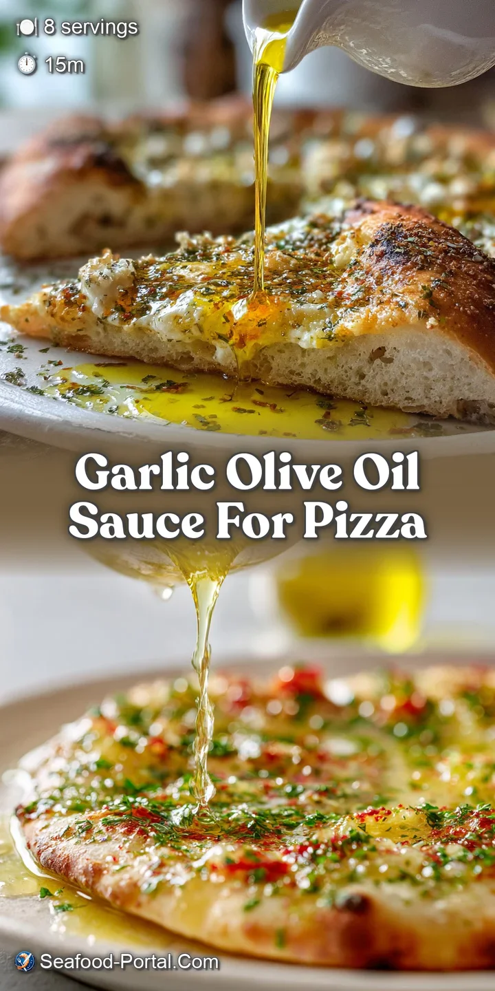 Glistening, light garlic olive oil sauce with vibrant green herbs. Rich texture of herbs. Visual invitation to simple pizz...
