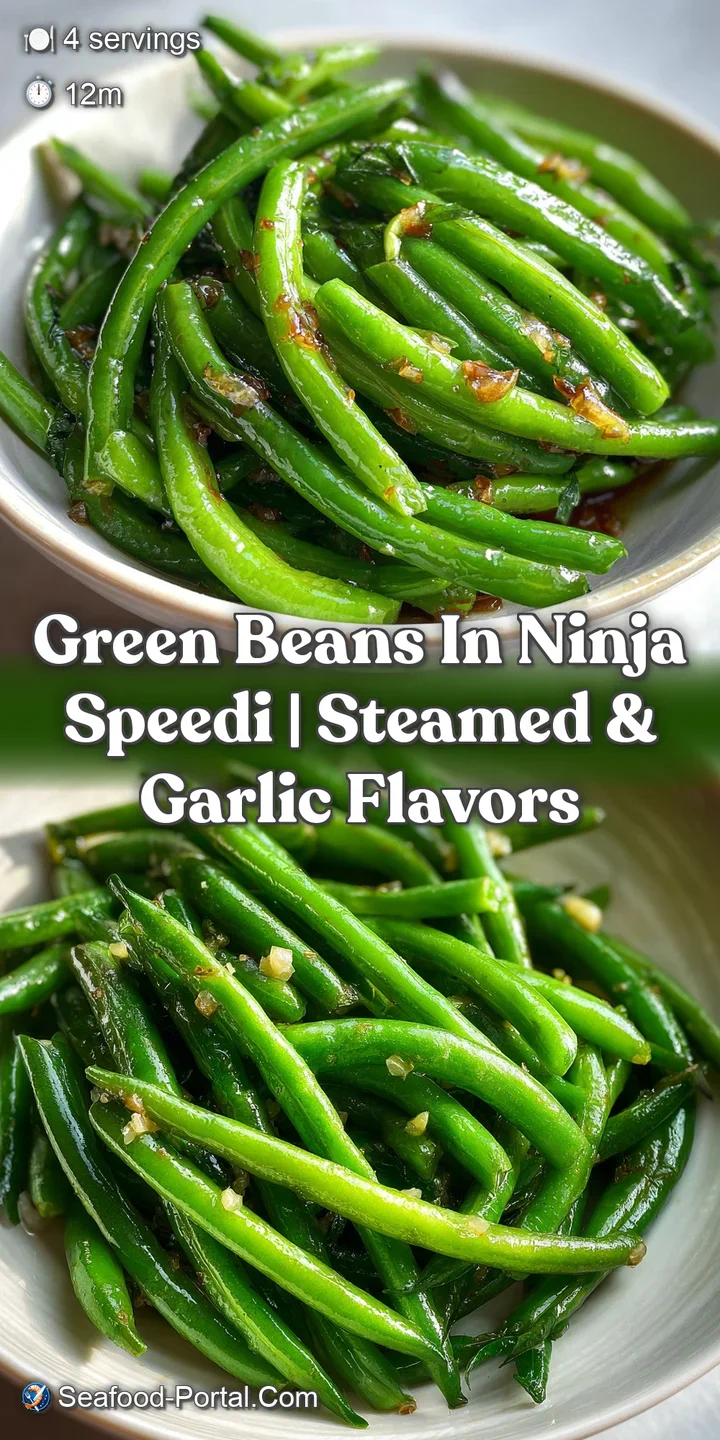 Close-up of tender-crisp green beans, displaying a vivid green hue. Texture shows delicate wrinkles, with glistening oil a...