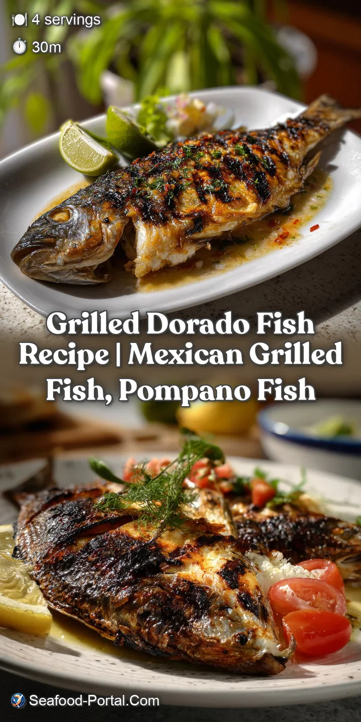 Close-up of golden-brown, crispy dorado skin. The fish flakes easily, showcasing moist flesh with visible grill marks and ...