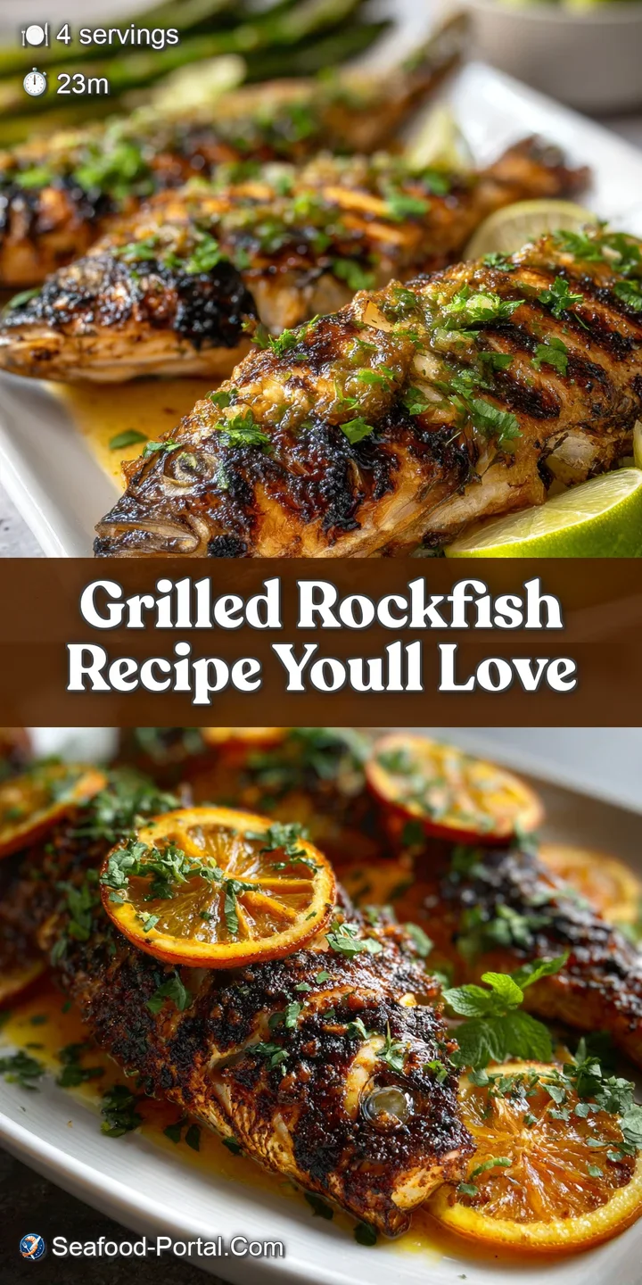 Close-up of flaky, grilled rockfish, glistening with olive oil. Charred edges, juicy texture. Burst tomatoes add vibrant c...