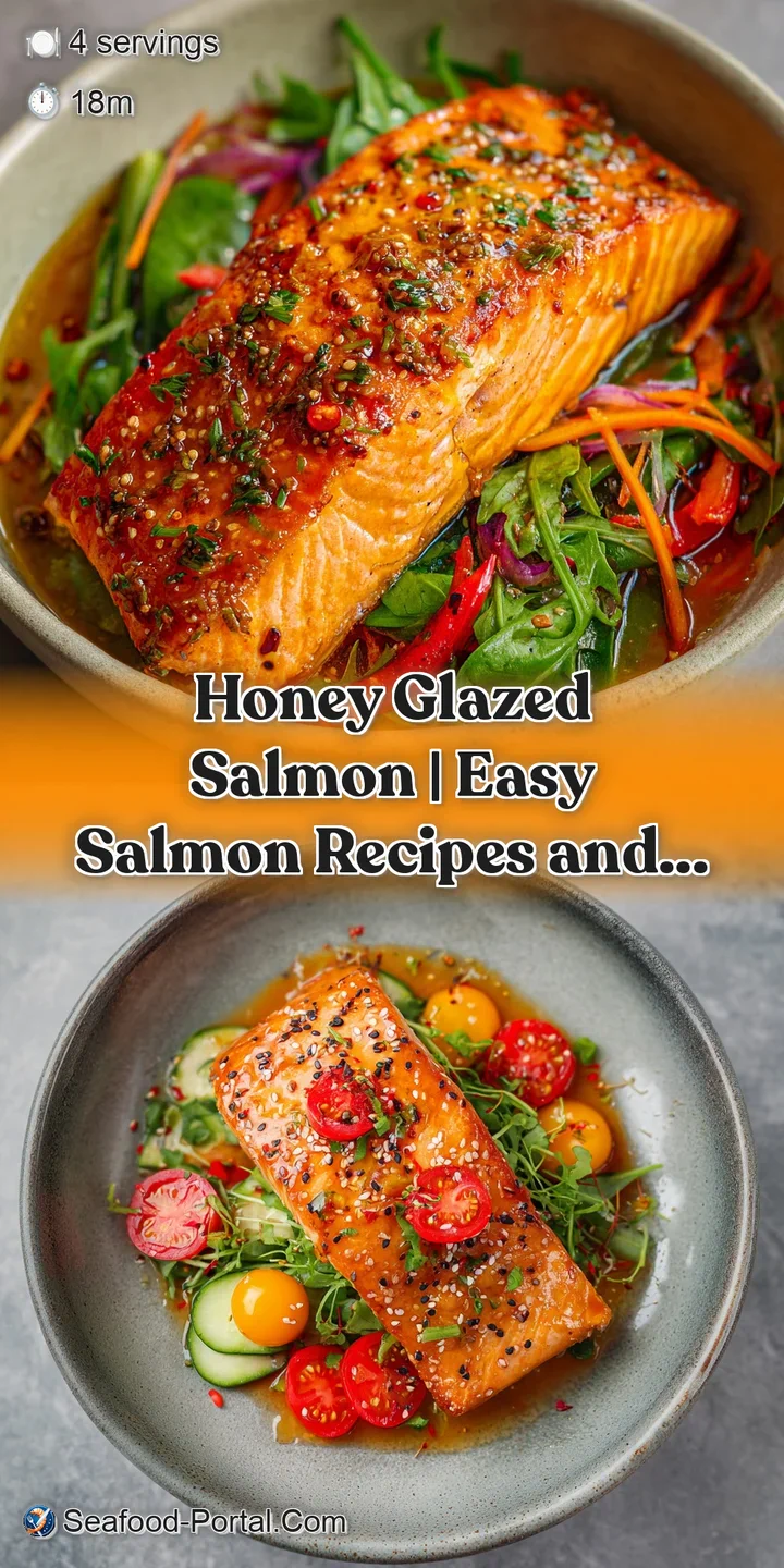 Close-up of a succulent salmon piece, its flaky texture and warm, amber glaze catching the light beautifully.