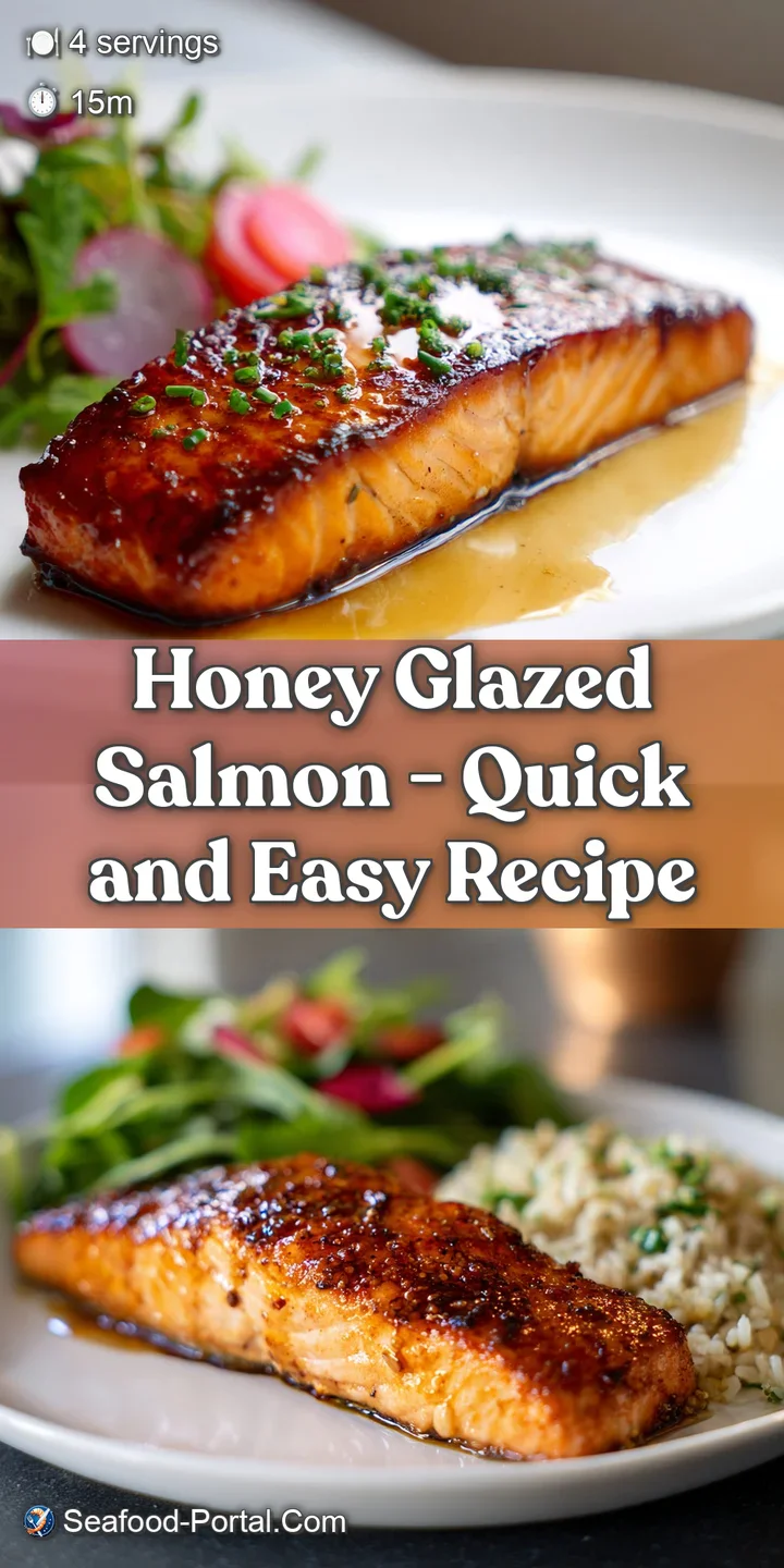 Close-up of flaky, golden-brown salmon with a rich honey-sesame glaze, glistening under warm light.