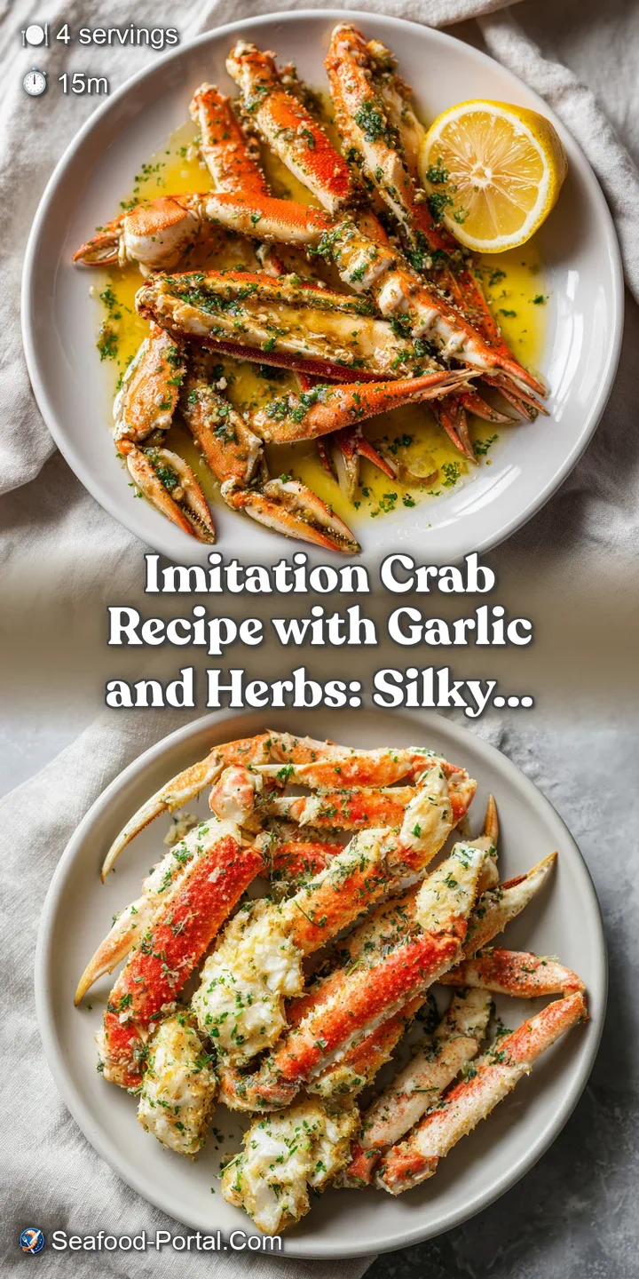 Close-up of glistening imitation crab pieces, showcasing texture and fresh herb garnish. A tempting, aromatic, and delicio...