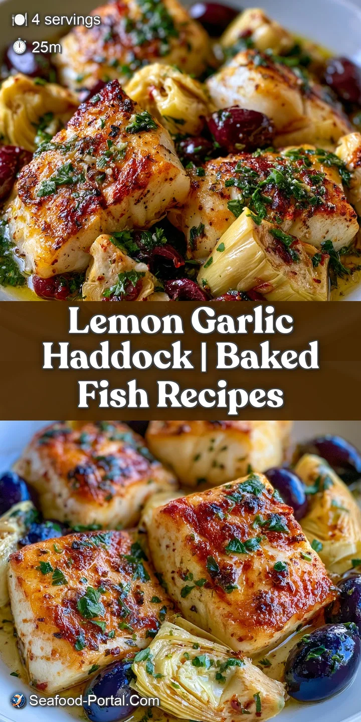 Close-up of flaky white fish with golden-brown edges and tender artichoke hearts coated in a glossy lemon butter sauce.
