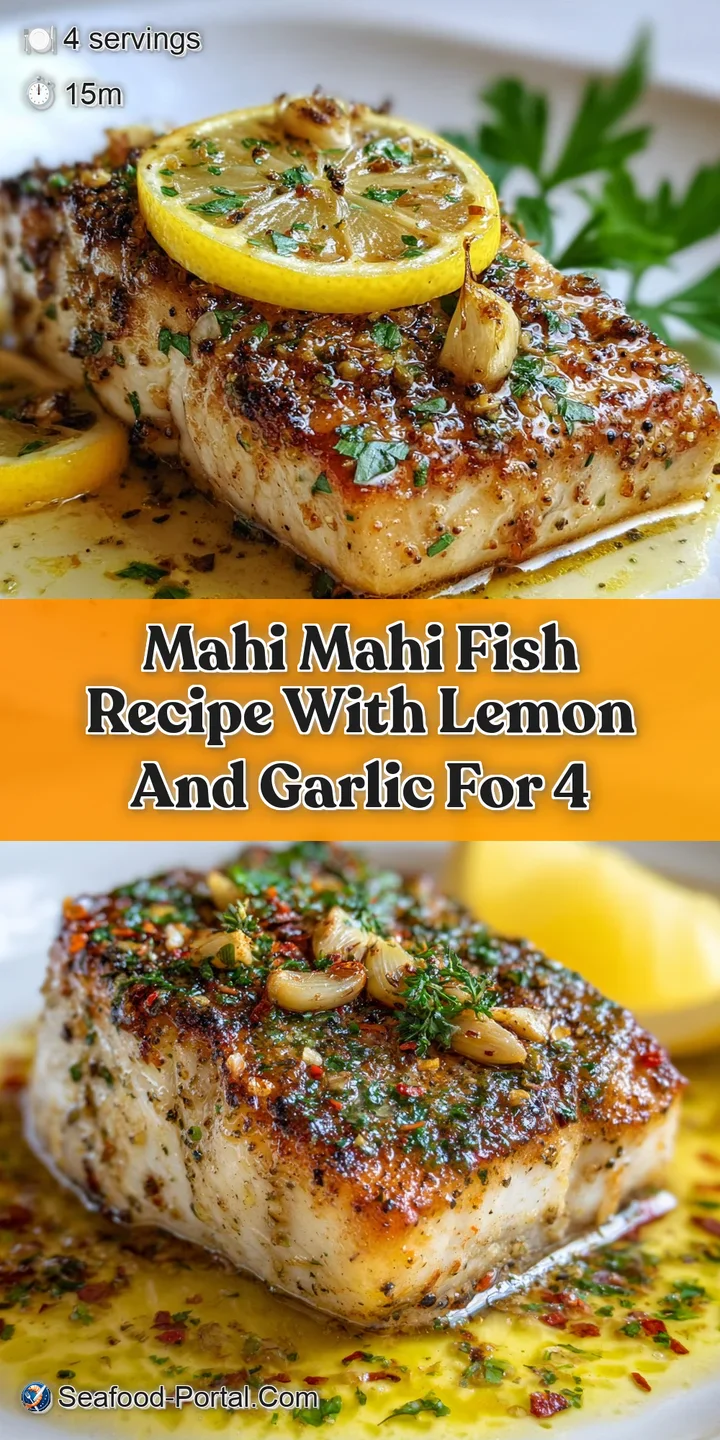 Close-up of tender, white mahi-mahi, showcasing the glistening lemon-garlic sauce and fresh herb garnish. Appetizing!