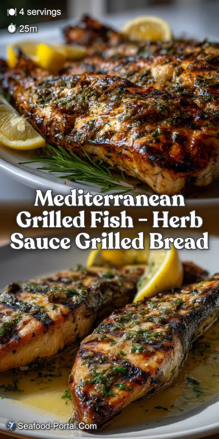 Mediterranean Grilled Fish - Herb Sauce Grilled Bread