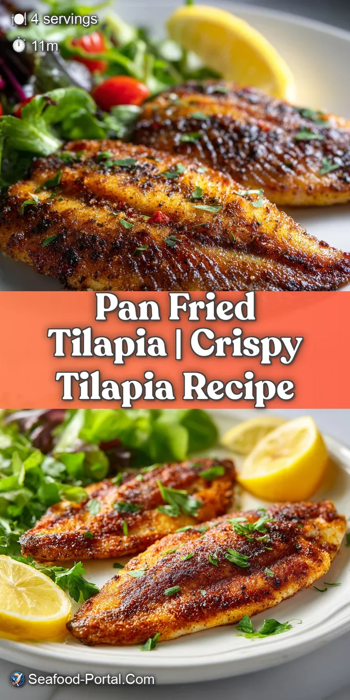 Close-up showcasing the flaky, white interior and golden crust of pan-fried tilapia, glistening with savory juices and fle...